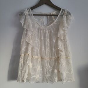 Adiva Cream Floral Lace Blouse Size L